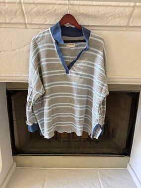 Free People Striped Waffle Knit Polo